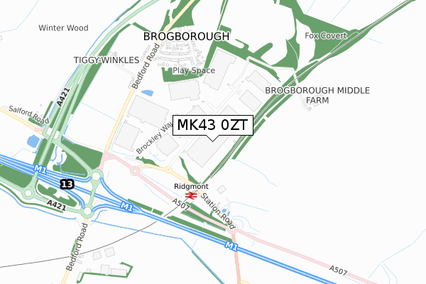 MK43 0ZT map - small scale - OS Open Zoomstack (Ordnance Survey)