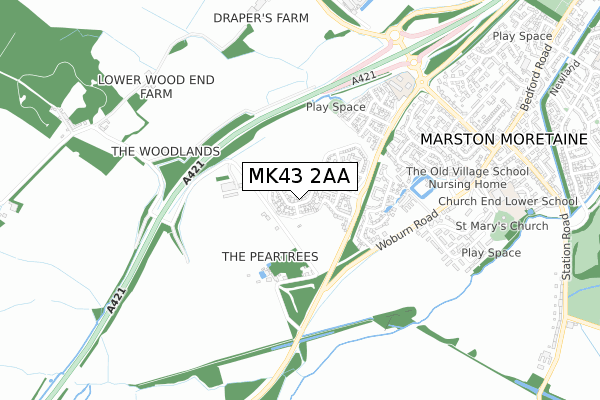 MK43 2AA map - small scale - OS Open Zoomstack (Ordnance Survey) MK43 2AA map - small scale - OS Open Zoomstack (Ordnance Survey)