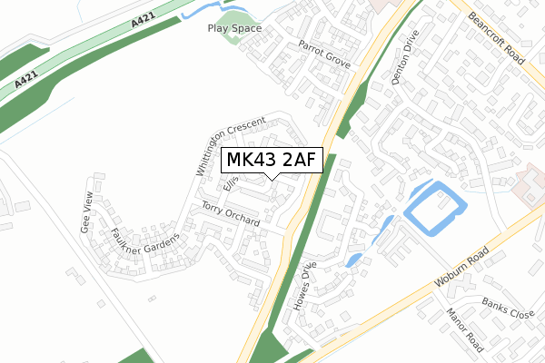 MK43 2AF map - large scale - OS Open Zoomstack (Ordnance Survey)