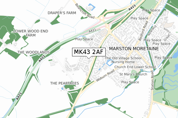 MK43 2AF map - small scale - OS Open Zoomstack (Ordnance Survey)