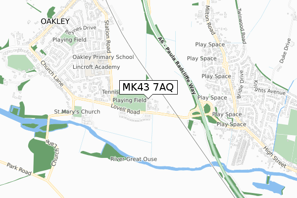 MK43 7AQ map - small scale - OS Open Zoomstack (Ordnance Survey)