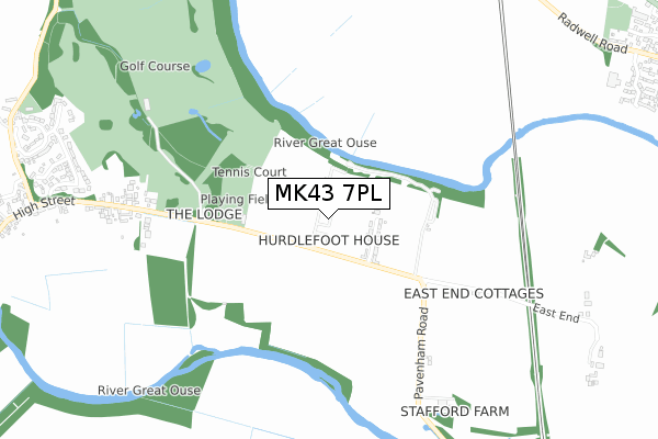 MK43 7PL map - small scale - OS Open Zoomstack (Ordnance Survey)