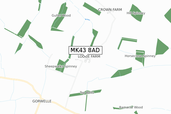 MK43 8AD map - small scale - OS Open Zoomstack (Ordnance Survey)