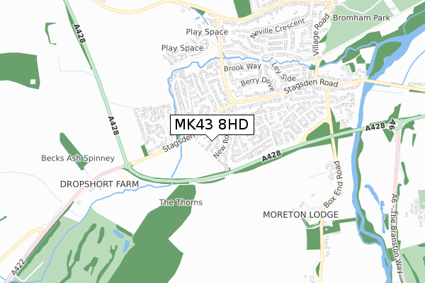 MK43 8HD map - small scale - OS Open Zoomstack (Ordnance Survey)