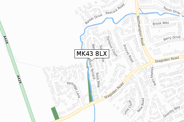 MK43 8LX map - large scale - OS Open Zoomstack (Ordnance Survey)