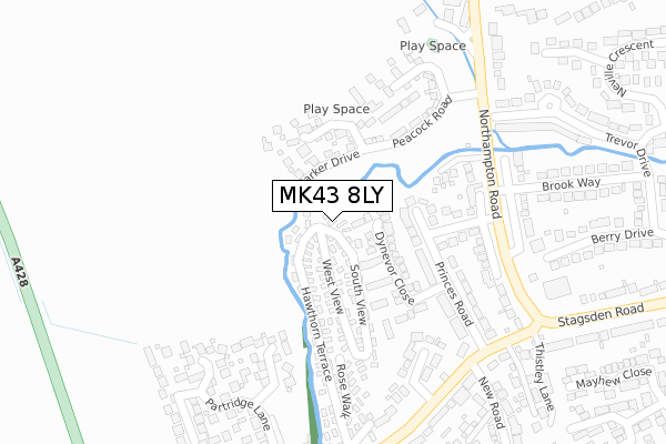 MK43 8LY map - large scale - OS Open Zoomstack (Ordnance Survey)