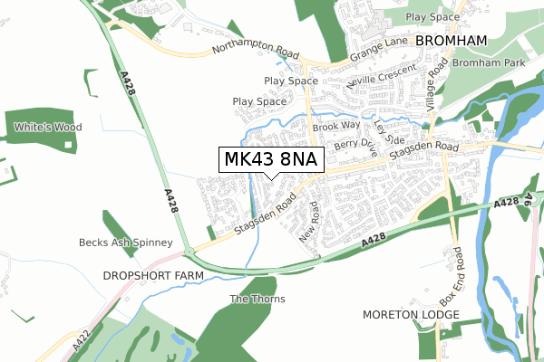 MK43 8NA map - small scale - OS Open Zoomstack (Ordnance Survey)