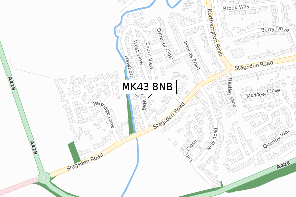 MK43 8NB map - large scale - OS Open Zoomstack (Ordnance Survey)