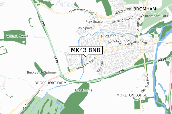 MK43 8NB map - small scale - OS Open Zoomstack (Ordnance Survey)