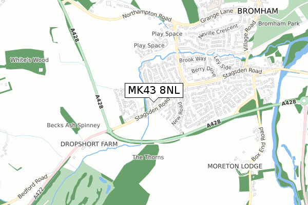 MK43 8NL map - small scale - OS Open Zoomstack (Ordnance Survey)