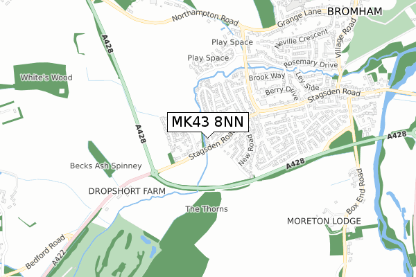 MK43 8NN map - small scale - OS Open Zoomstack (Ordnance Survey)