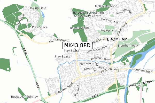 MK43 8PD map - small scale - OS Open Zoomstack (Ordnance Survey)