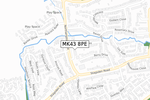 MK43 8PE map - large scale - OS Open Zoomstack (Ordnance Survey)