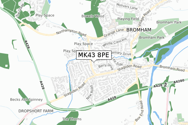 MK43 8PE map - small scale - OS Open Zoomstack (Ordnance Survey)