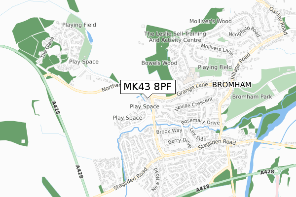 MK43 8PF map - small scale - OS Open Zoomstack (Ordnance Survey)