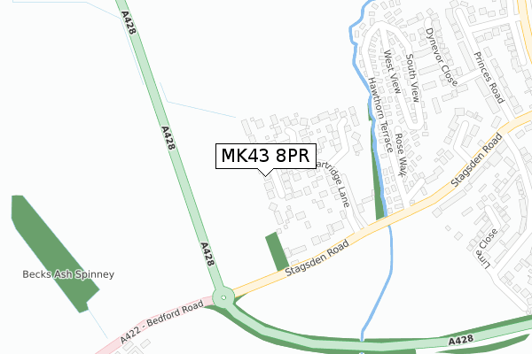MK43 8PR map - large scale - OS Open Zoomstack (Ordnance Survey)