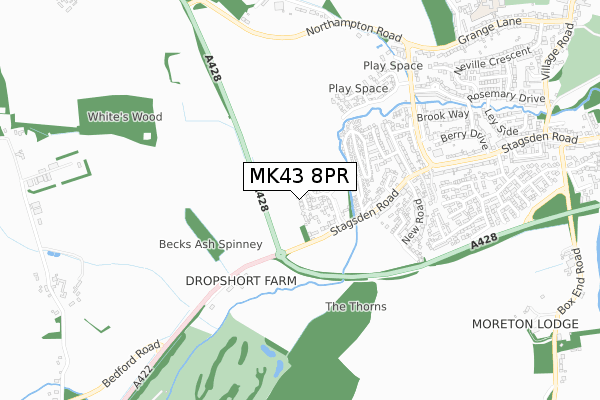 MK43 8PR map - small scale - OS Open Zoomstack (Ordnance Survey)