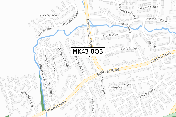 MK43 8QB map - large scale - OS Open Zoomstack (Ordnance Survey)