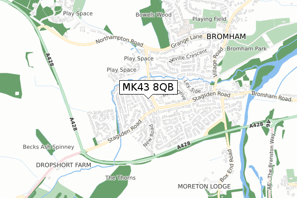 MK43 8QB map - small scale - OS Open Zoomstack (Ordnance Survey)