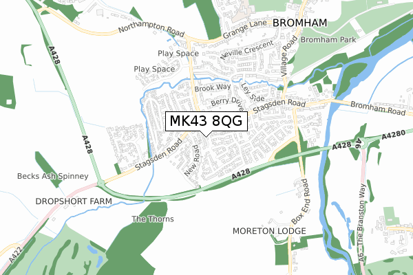 MK43 8QG map - small scale - OS Open Zoomstack (Ordnance Survey)