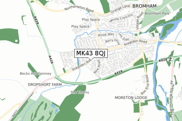 MK43 8QJ map - small scale - OS Open Zoomstack (Ordnance Survey)