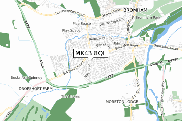 MK43 8QL map - small scale - OS Open Zoomstack (Ordnance Survey)