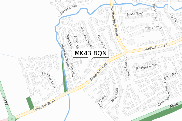 MK43 8QN map - large scale - OS Open Zoomstack (Ordnance Survey)