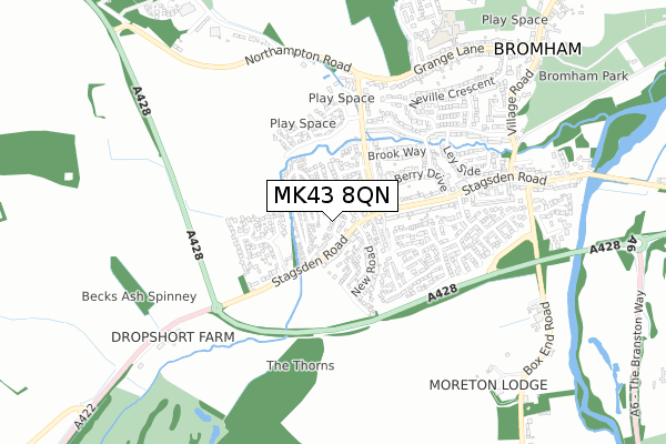MK43 8QN map - small scale - OS Open Zoomstack (Ordnance Survey)