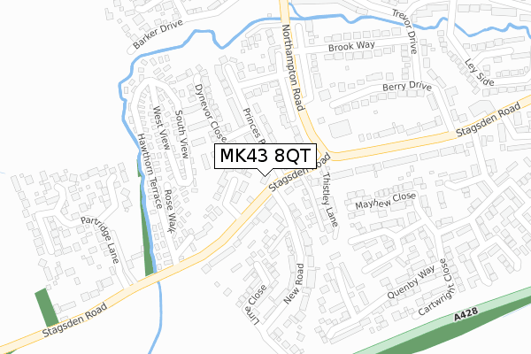 MK43 8QT map - large scale - OS Open Zoomstack (Ordnance Survey)