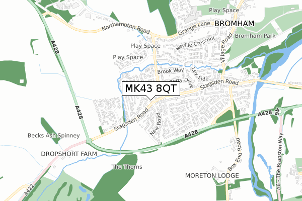 MK43 8QT map - small scale - OS Open Zoomstack (Ordnance Survey)