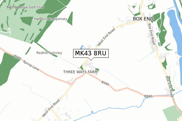 MK43 8RU map - small scale - OS Open Zoomstack (Ordnance Survey)