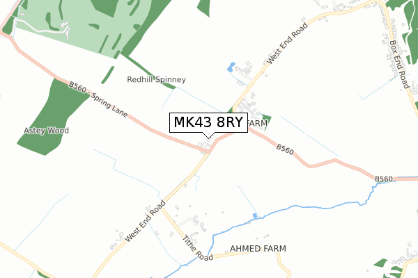 MK43 8RY map - small scale - OS Open Zoomstack (Ordnance Survey)