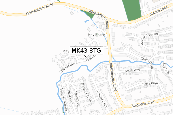 MK43 8TG map - large scale - OS Open Zoomstack (Ordnance Survey)