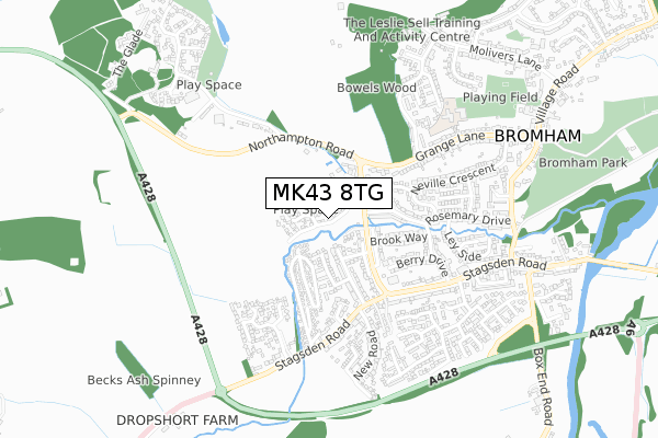MK43 8TG map - small scale - OS Open Zoomstack (Ordnance Survey)