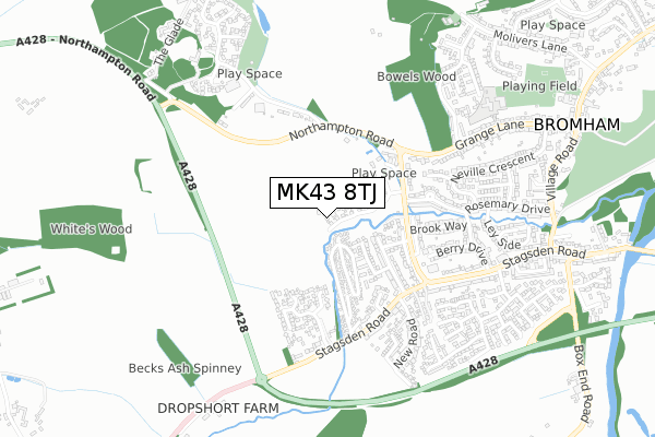 MK43 8TJ map - small scale - OS Open Zoomstack (Ordnance Survey)