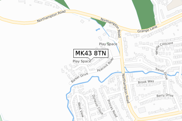 MK43 8TN map - large scale - OS Open Zoomstack (Ordnance Survey)