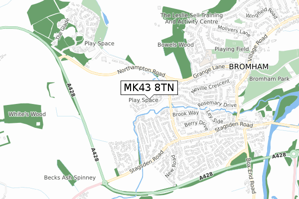 MK43 8TN map - small scale - OS Open Zoomstack (Ordnance Survey)