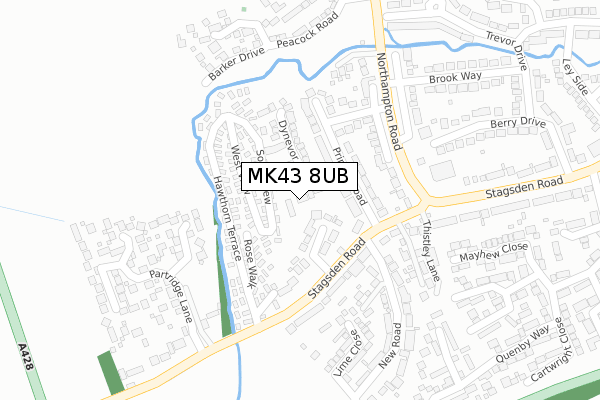 MK43 8UB map - large scale - OS Open Zoomstack (Ordnance Survey)