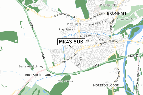 MK43 8UB map - small scale - OS Open Zoomstack (Ordnance Survey)