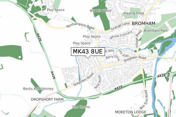 MK43 8UE map - small scale - OS Open Zoomstack (Ordnance Survey)