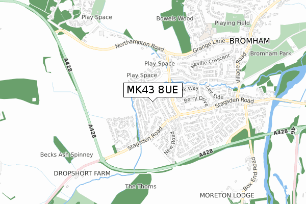 MK43 8UE map - small scale - OS Open Zoomstack (Ordnance Survey) MK43 8UE map - small scale - OS Open Zoomstack (Ordnance Survey)