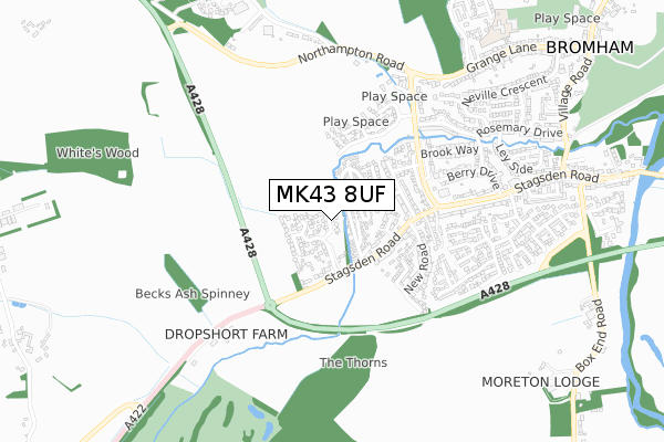 MK43 8UF map - small scale - OS Open Zoomstack (Ordnance Survey)