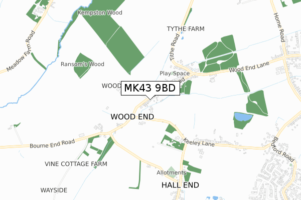 MK43 9BD map - small scale - OS Open Zoomstack (Ordnance Survey)