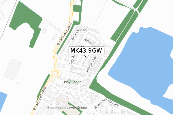 MK43 9GW map - large scale - OS Open Zoomstack (Ordnance Survey)