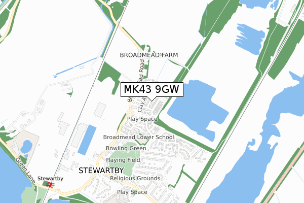 MK43 9GW map - small scale - OS Open Zoomstack (Ordnance Survey)