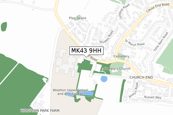 MK43 9HH map - large scale - OS Open Zoomstack (Ordnance Survey)