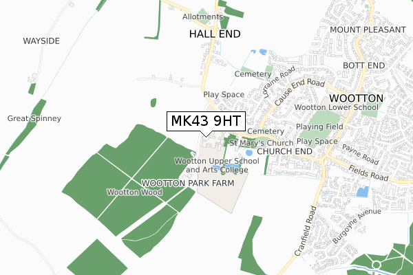 MK43 9HT map - small scale - OS Open Zoomstack (Ordnance Survey)