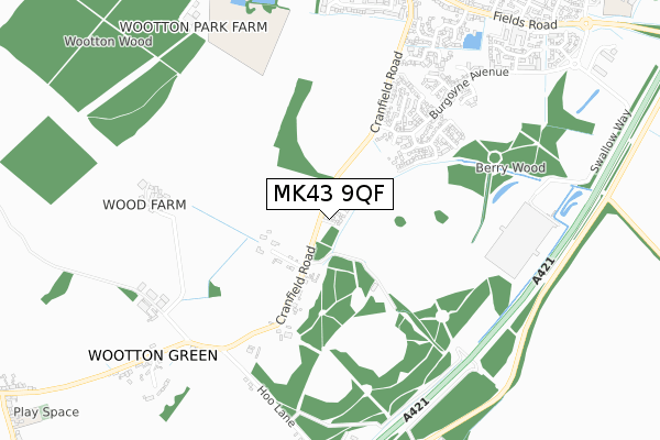MK43 9QF map - small scale - OS Open Zoomstack (Ordnance Survey)