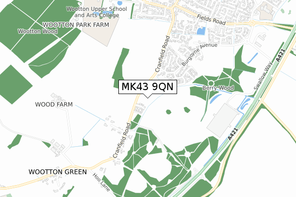 MK43 9QN map - small scale - OS Open Zoomstack (Ordnance Survey)