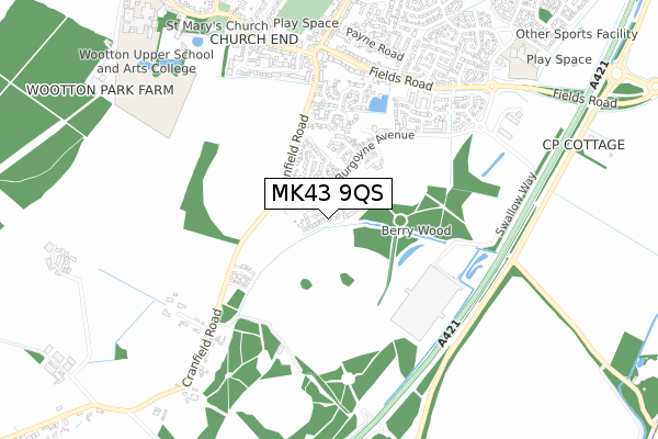 MK43 9QS map - small scale - OS Open Zoomstack (Ordnance Survey)